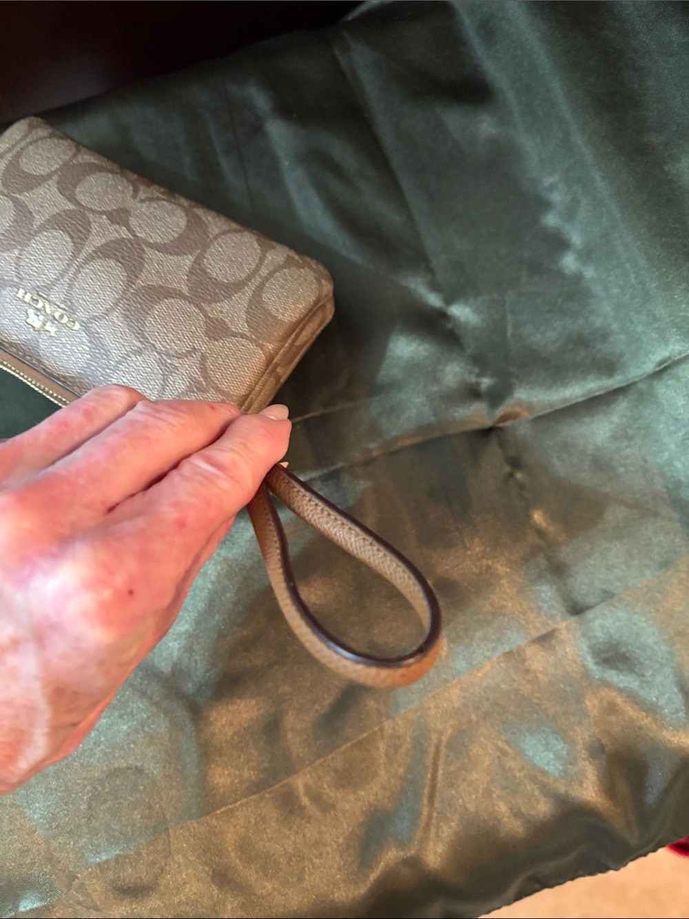 Coach Signature Canvas Double Corner Zip Wristlet in Tan and Brown - Picture 7 of 13